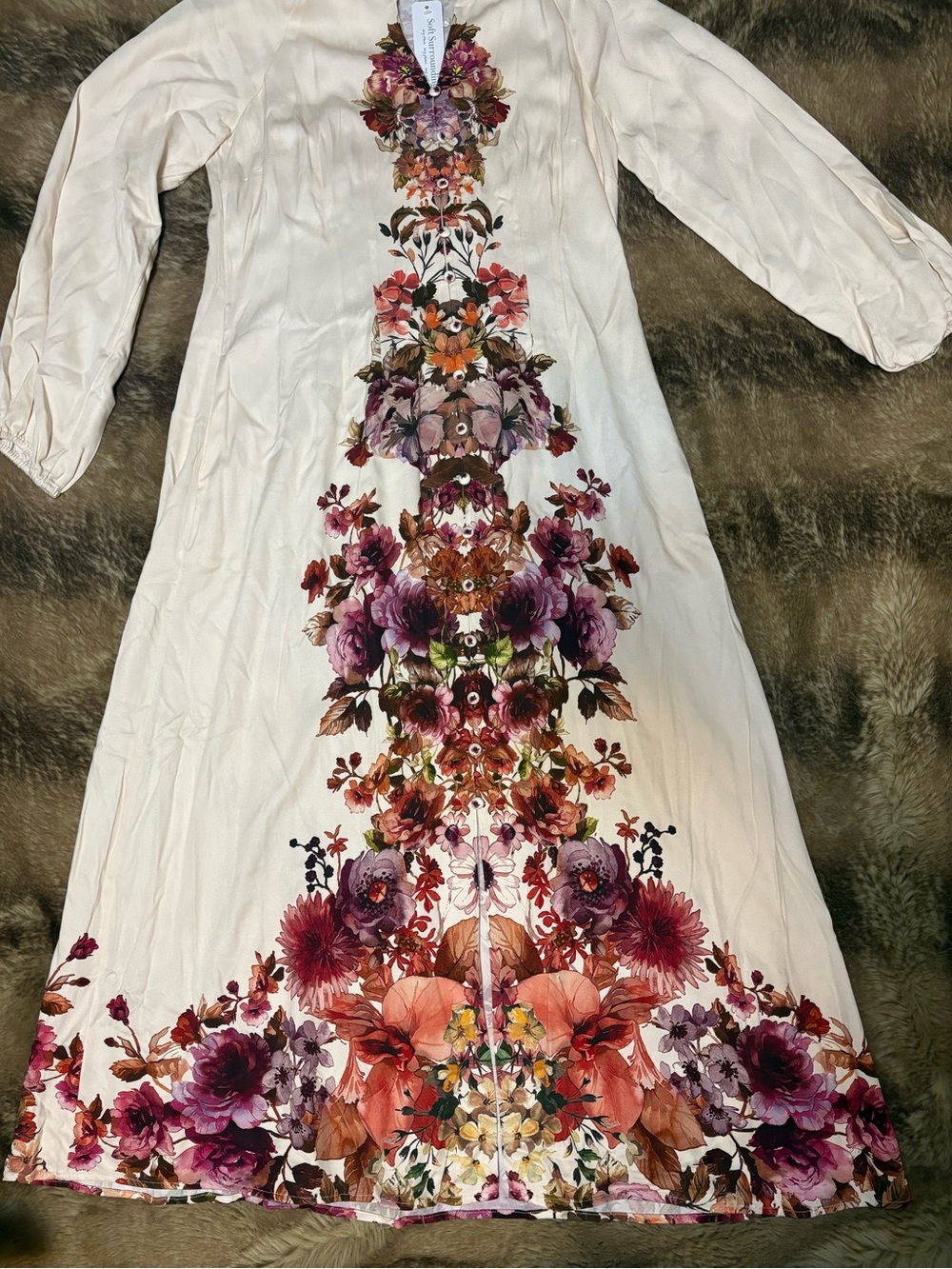 Soft Surroundings Cream Maxi Dress with Pink, Purple and Orange Floral Panel
